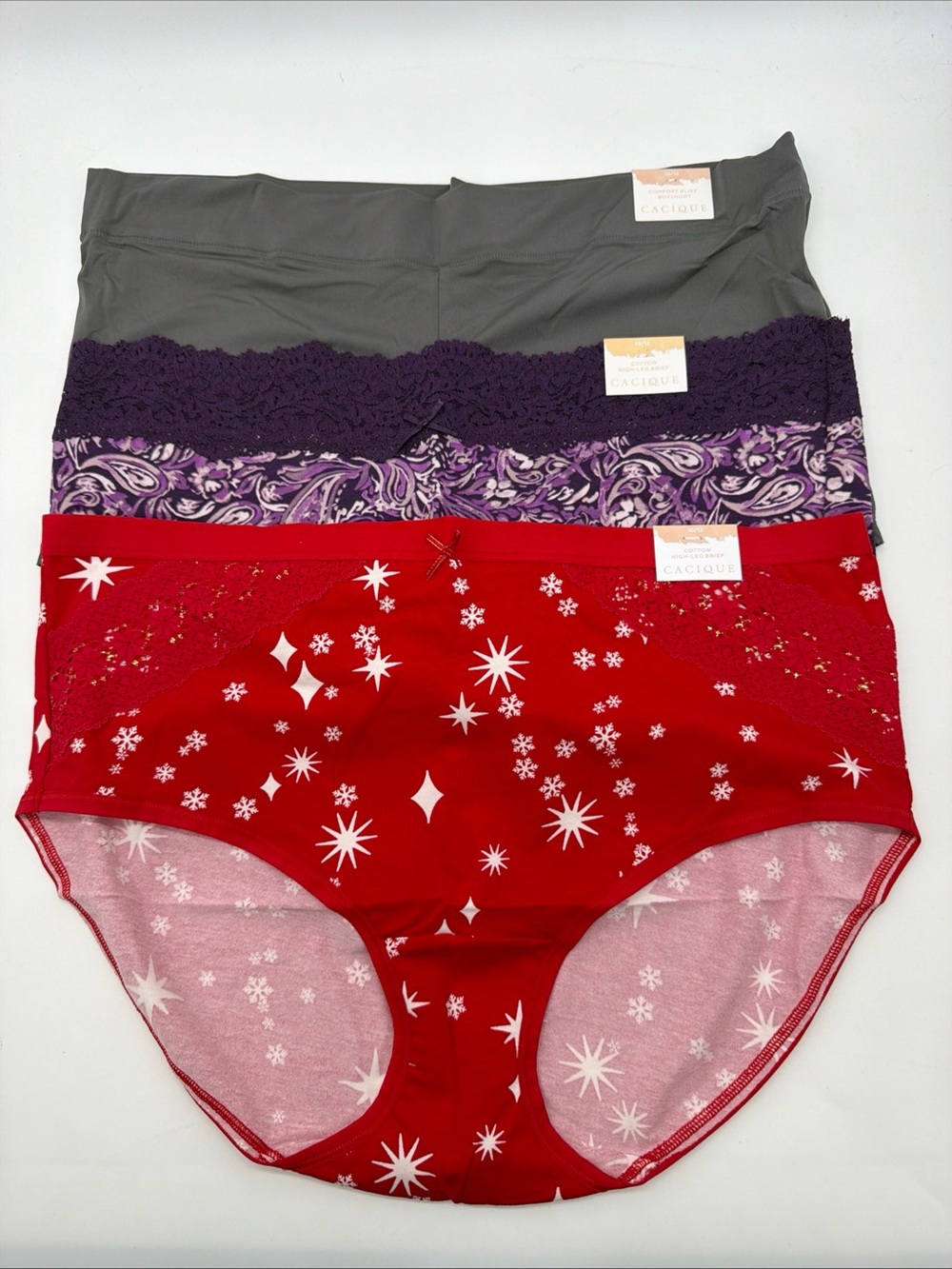 Lot of 3 Cacique Comfort Bliss Boyshorts High Leg Briefs Underwear Size 10/12